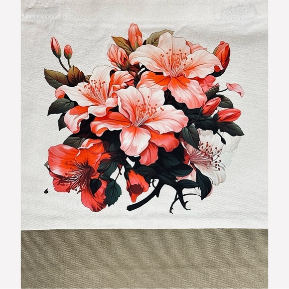 Large Canvas Tote Bag with Pink Floral Bouquet | Hand Pressed | 17”x14” | New - Picture 3 of 4